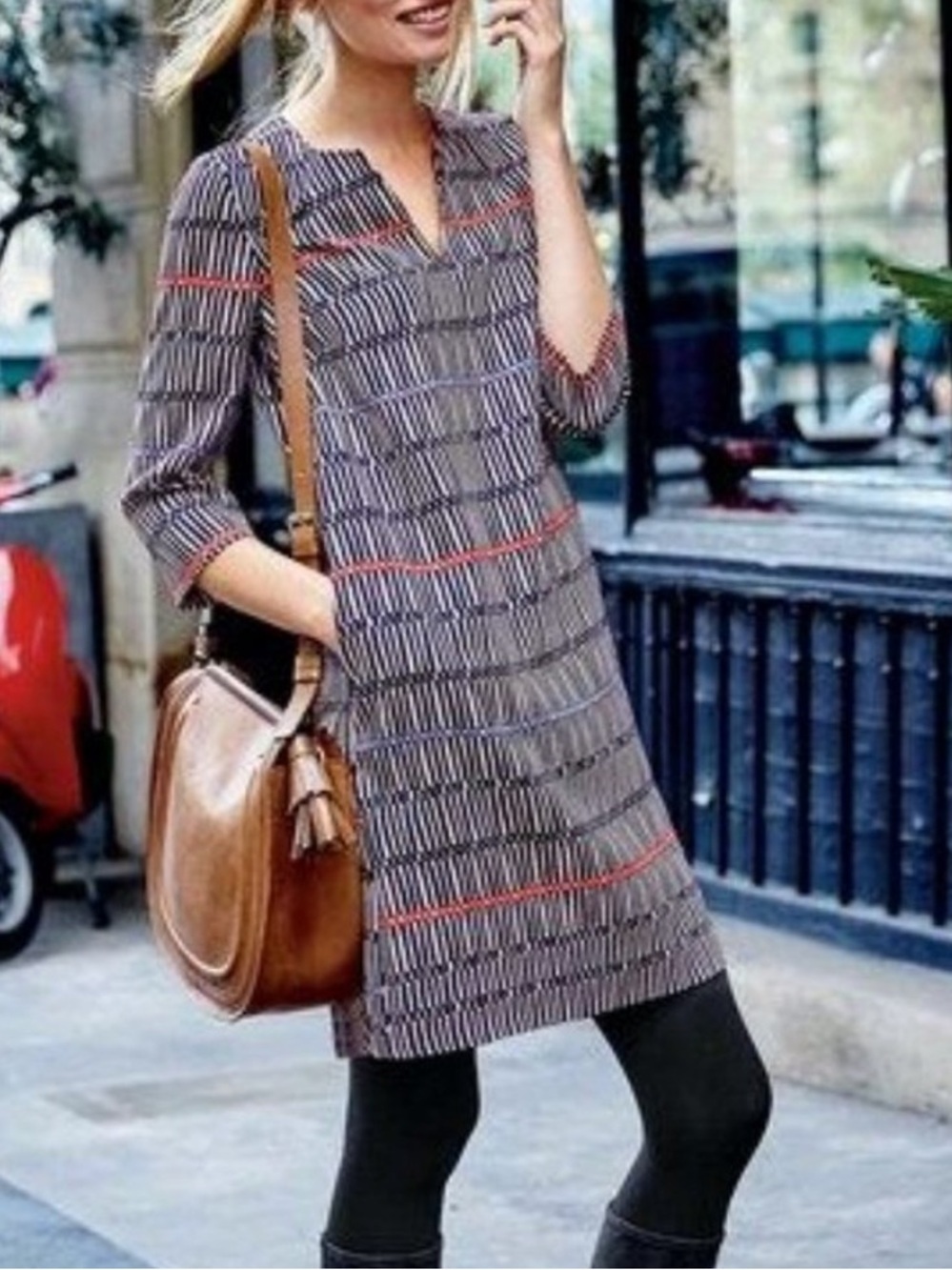 Boden Easy Notch Tunic Dress Navy 6 Long Navy Red Cream